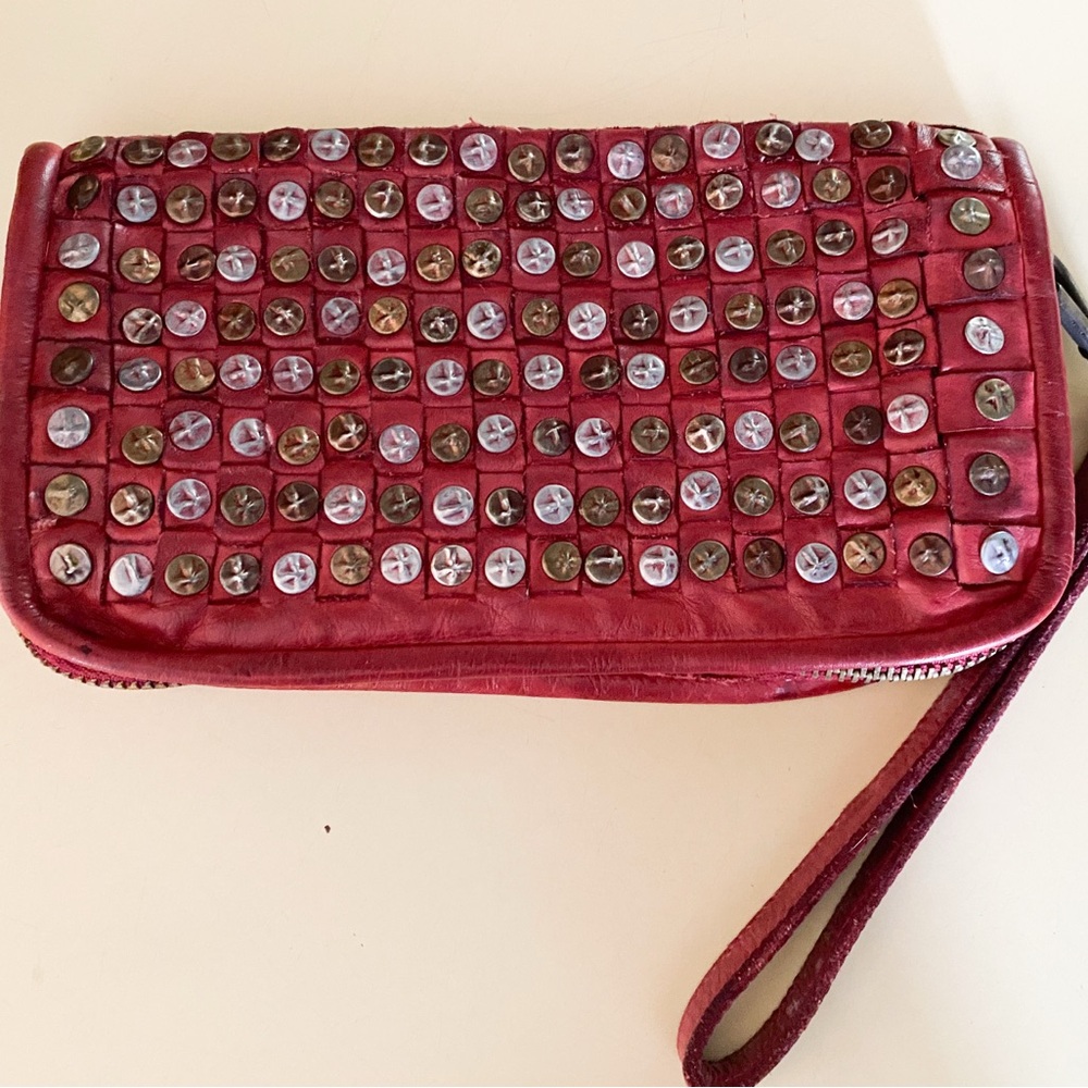 Studded Red Clutch Bag